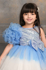 Shimmer Blue Double Shaded Party Wear Frock For Girls
