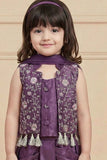 Purple Embroidered Dhoti Skirt Set For Girls