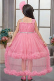 Baby Pink Layered Ruffle Party Frock With Tailback For Girls