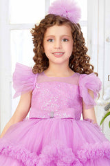 Purple Tailback Frock With Bow Embellished For Girls