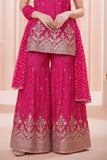 Hot Pink Bandhani Sharara Set with Dupatta & Golden Embroidery For Girls