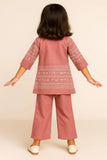 Mauve Printed Three-Piece Co-ord Set with Belted Pants For Girls