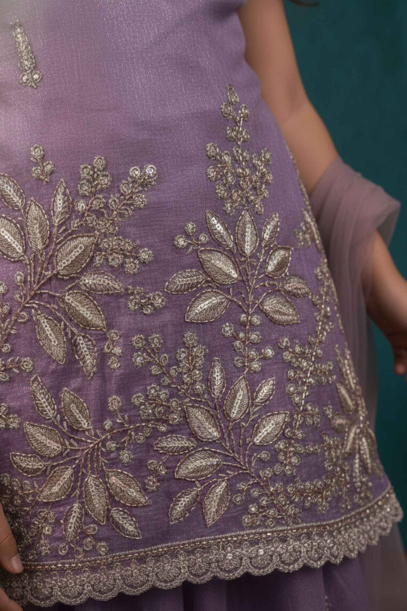 Royal Lavender Sequins Work With Thread Embroidery For Palazzo Set For Girls
