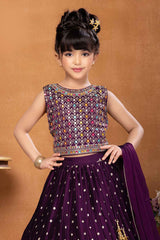 Purple Sequin And Embroidered Lehenga Choli For Girls