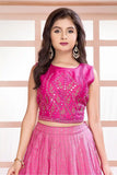 Elegant Pink Mirror Embroidered Lehenga Choli with Dupatta For Girls
