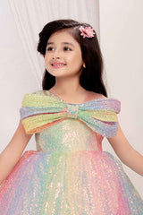 Multicolor Sequins Frock With Bow Embellished For Girls