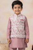 Onion Pink Kurta Pyjama Set With Embroidered Nehru Jacket For Boys