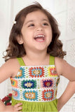 Elegant Green Frock With Crochet Embellished Frock For Girls