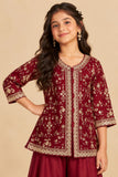 Girls Maroon Sequin Embroidered Palazzo Set with Dupatta