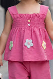 Pink Floral Appliqué Top and Capri Co-Ord Set With Floral Applique