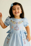 Light Blue Embroidered Cotton Dress for Girls