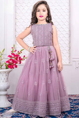 Onion Pink Sequin Embroidered Lehenga Choli Set For Girls