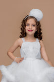 White Sequin High-Low Layered Party Frock with Bow For Girls
