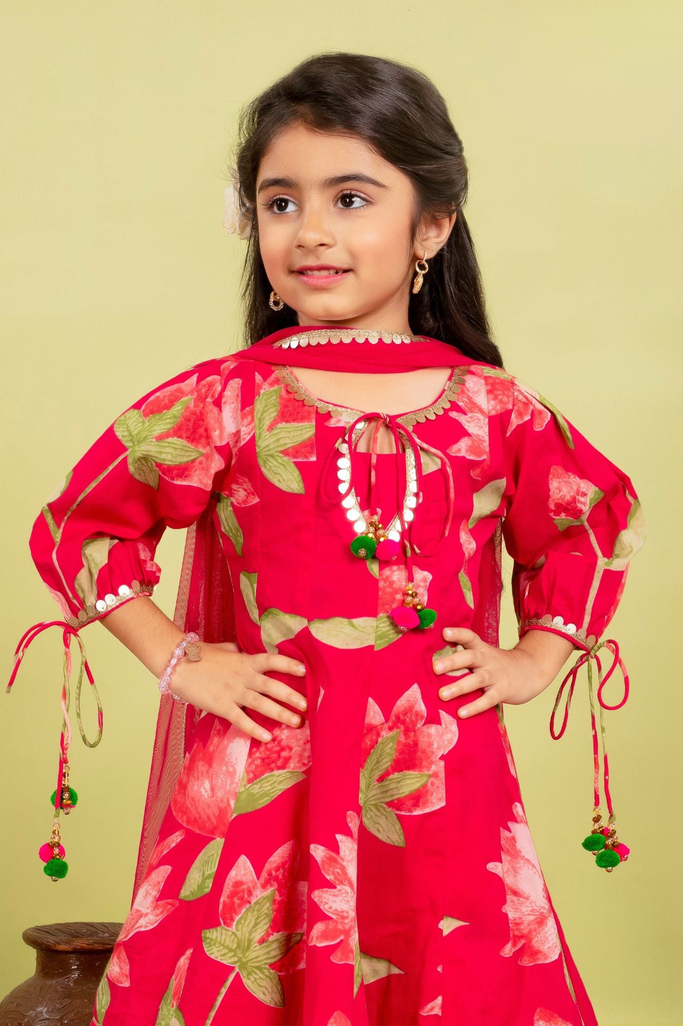 Girls Rani Pink Floral Print Sharara Set – Stylish Ethnic Wear