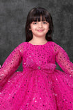 Pink Sequins Embellished Party Wear Frock with Bow Detail For Girls