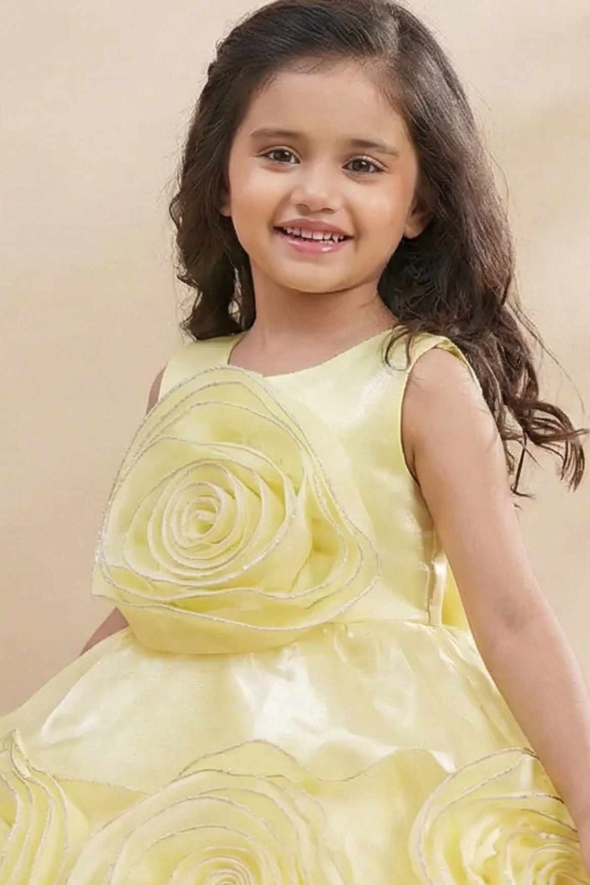 Blooming Princess Yellow Rosette Embellished Party Frock For Girls