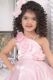 Pink Organza Frock With Floral Embellished For Girls