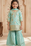 Girls Sea Green Sharara Set With Zari Embroidery And Dupatta