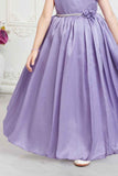 Purple Gown With Floral Embellished And Stone Waist Band For Girls