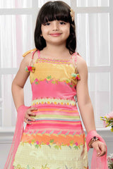 Multicolor Printed And Mirror Work Sharara Set For Girls