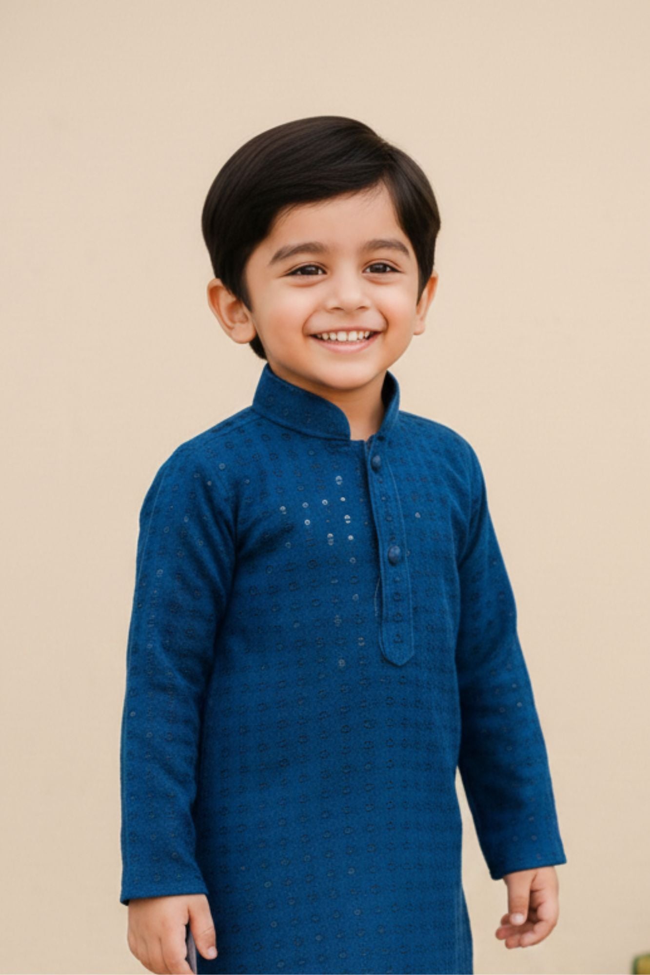 Blue Kurta Set with Sequins Embroidery For Boys