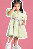 Pista Green Casual Frock With Embroidered For Girls
