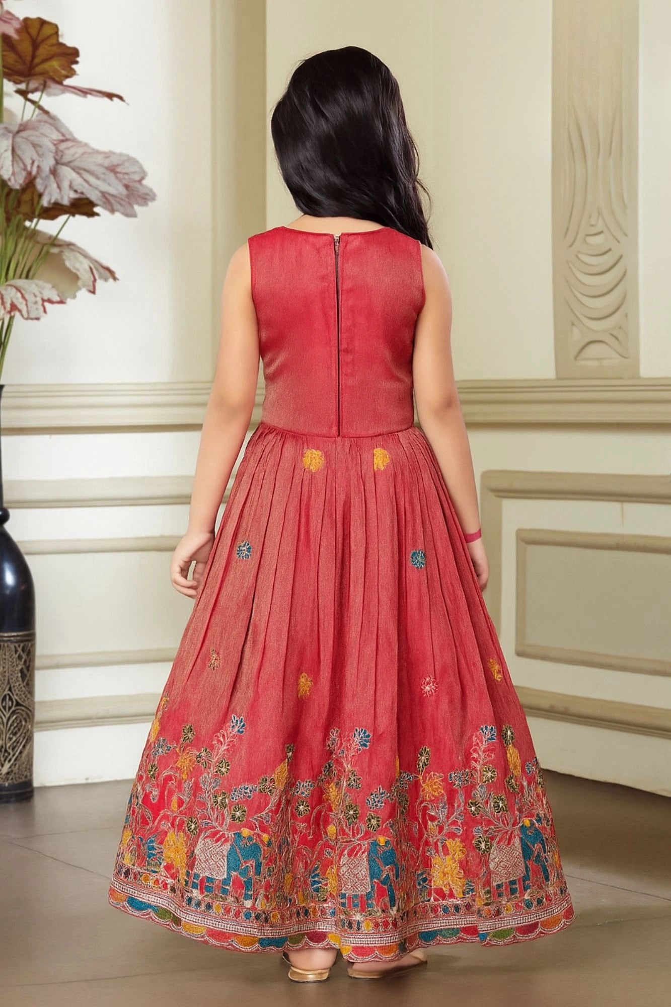 Rani Pink Folk Embroidered Lehenga Choli for Girls