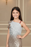 Ombré Gold One-Shoulder Sequin Embellished Mermaid Gown For Girls