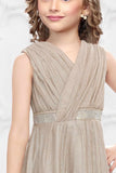 Grey Shimmer Party Gown For Girls