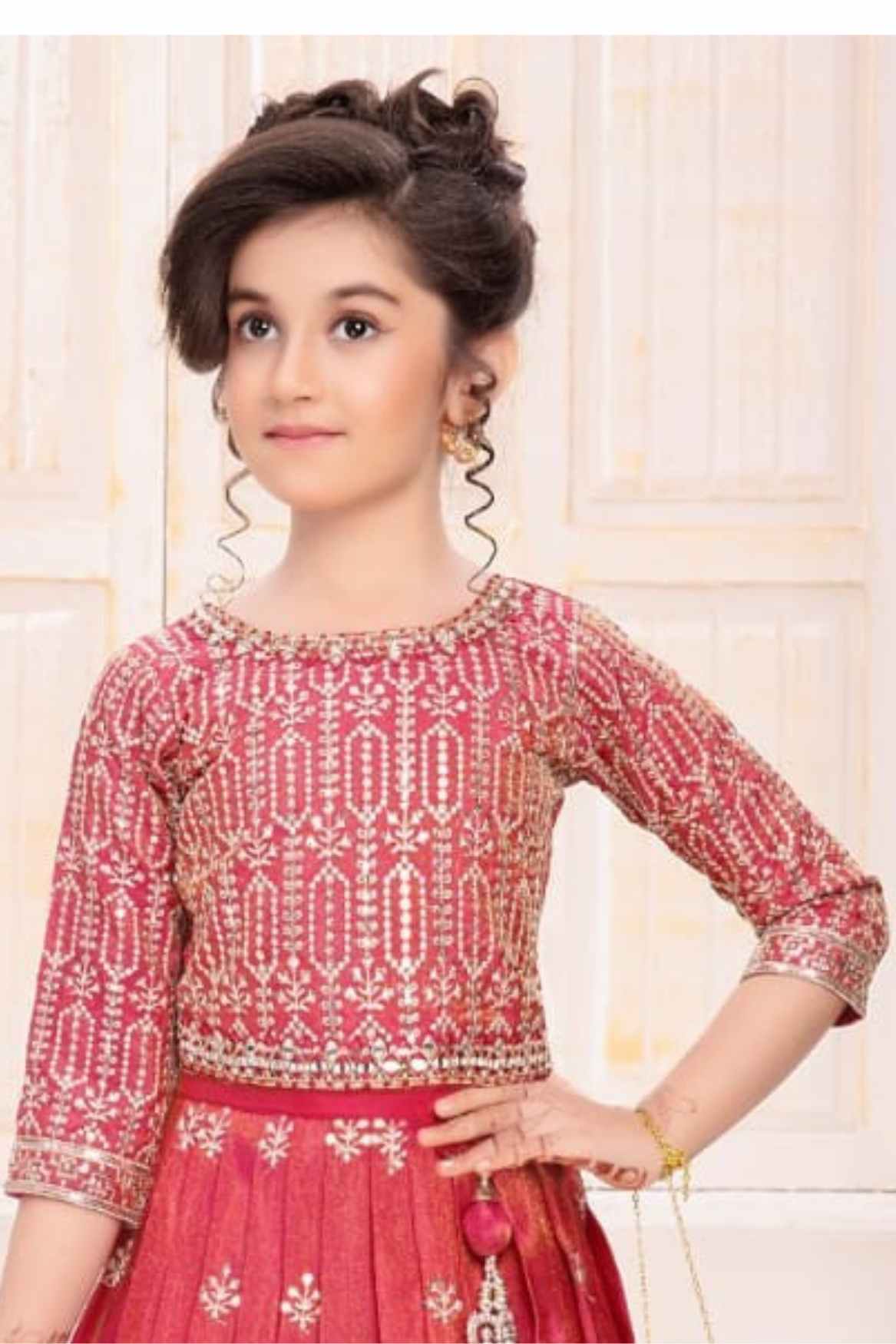 Red Sequins Embroidered Lehenga Choli With Sling Bag For Girls