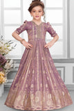 Mauve Embroidered Anarkali Gown For Girls