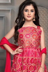 Stylish Rani Pink Printed And Sequin Palazzo Sets For Girls