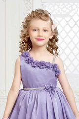 Purple Gown With Floral Embellished And Stone Waist Band For Girls