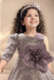 Mauve Sequin Party Frock with Oversized Floral Bow For Girls