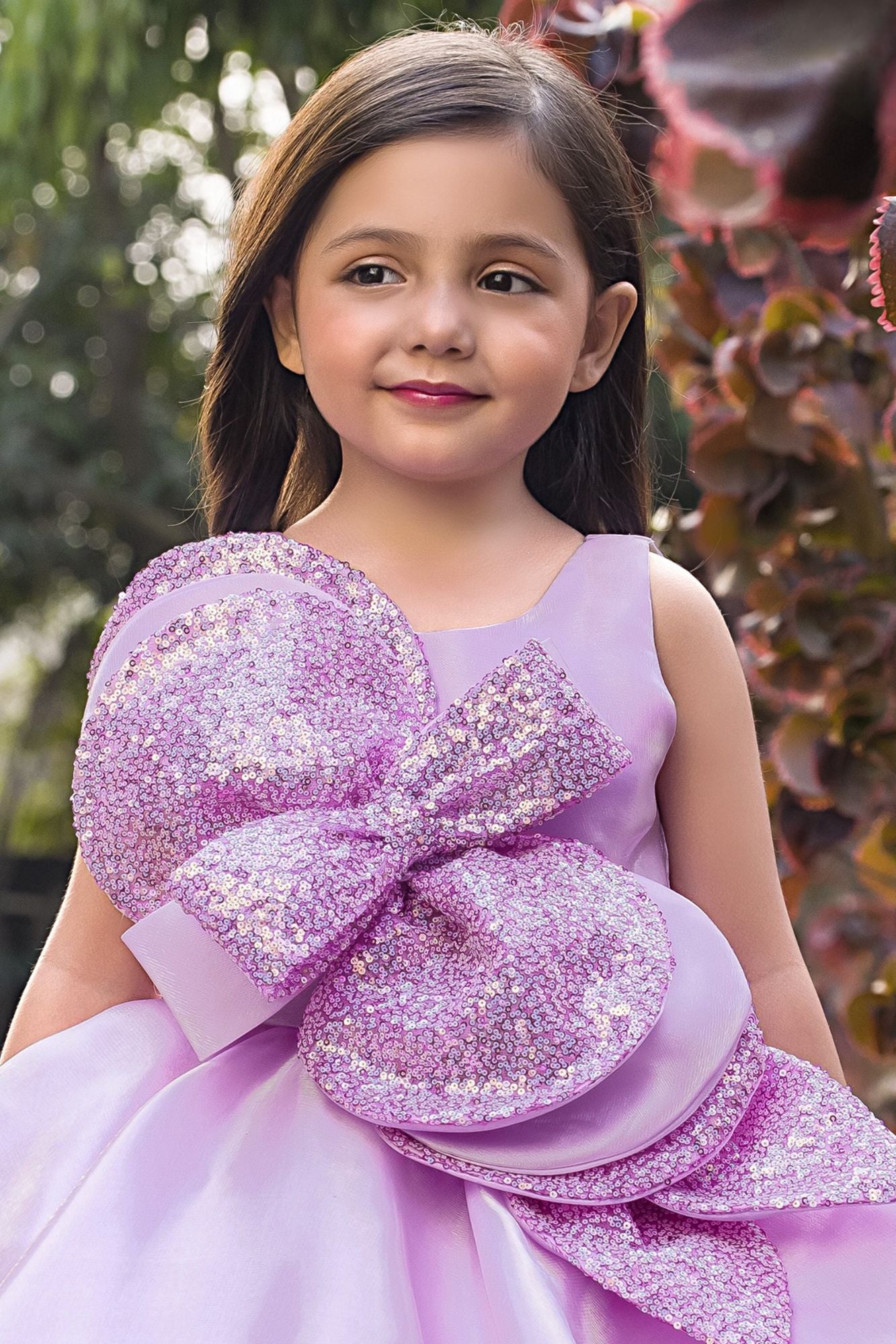Lilac Statement Floral Party Wear Frock for Girls