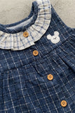 Adorable Girls Navy Blue Checked Top & Shorts Set with Ruffle Collar