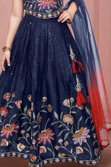 Navy Blue Sequins Embroidered And Thread Work Lehenga Choli Set For Girls