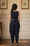 Navy Blue Dhoti Set with Attached Drape For Girls