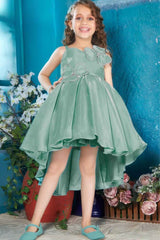 Sea Green Frock With Stone Work And Floral Embellished For Girls