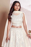 Cream Sequins Work And Thread Work Lehenga Choli For Girls