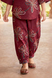Maroon Floral Printed With Mirror Work Placket Co-ord Set For Girls