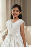 Designer White Embellished Rosette Party Gown For Girls