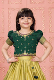 Bottle Green Silk  Pattu Pavadai with Puff Sleeves For Girls