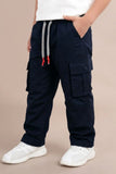 Blue Cargo Pants with Drawstring Waist