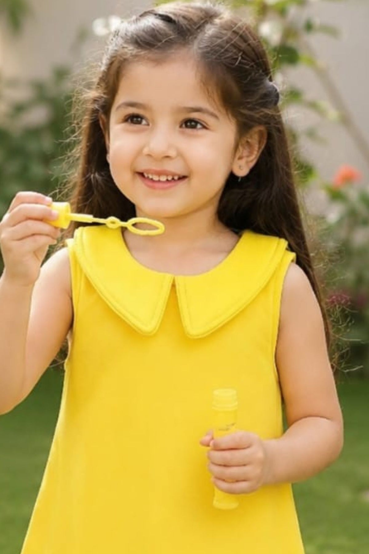Girls Lemon Yellow Heart Applique Party Frock