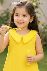 Girls Lemon Yellow Heart Applique Party Frock