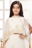 Off White Sequined Top And Palazzo Set For Girls
