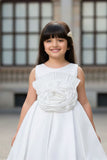 White Tailback Frock With Floral Embellishments For Girls