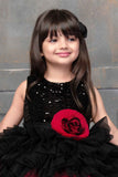 Red And Black Multilayered Partywear Frock For Girls