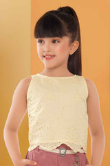 Stylish Cream Top With Shorts Set For Girls